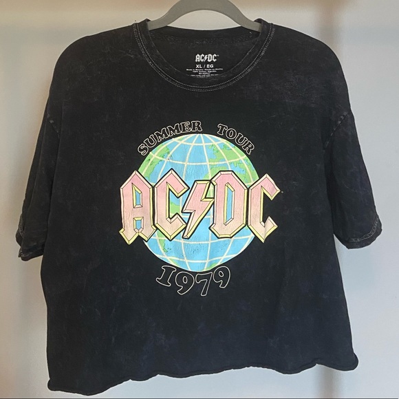 Tops | Acdc Washed Cropped Oversized Band Tee | Poshmark